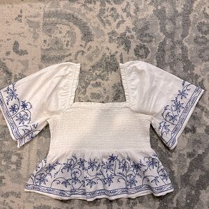 Anthropologie Blue/WhiteSmocked Top